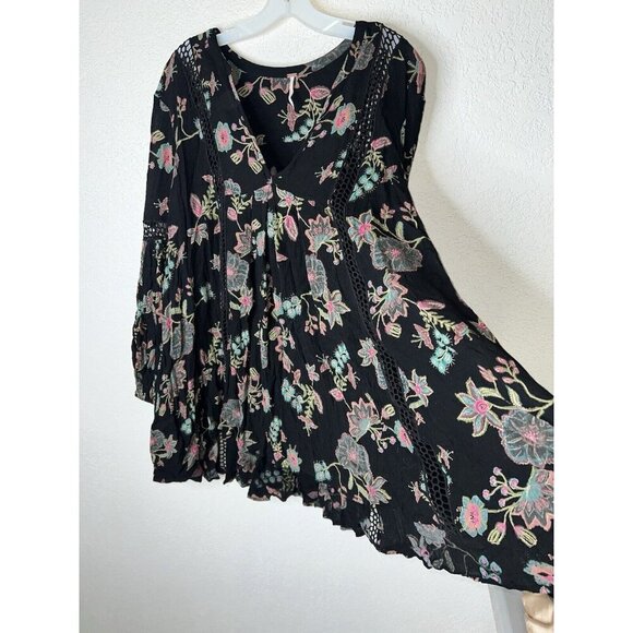Free People Tunic Top Medium Floral Flowy Dress Boho Vivid Colors Rayon R - Picture 6 of 11
